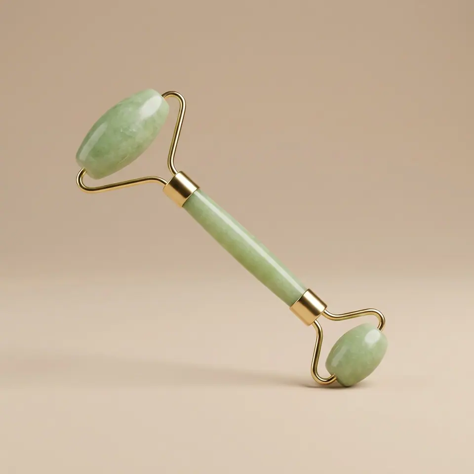 Gua sha stone resting on a linen surface