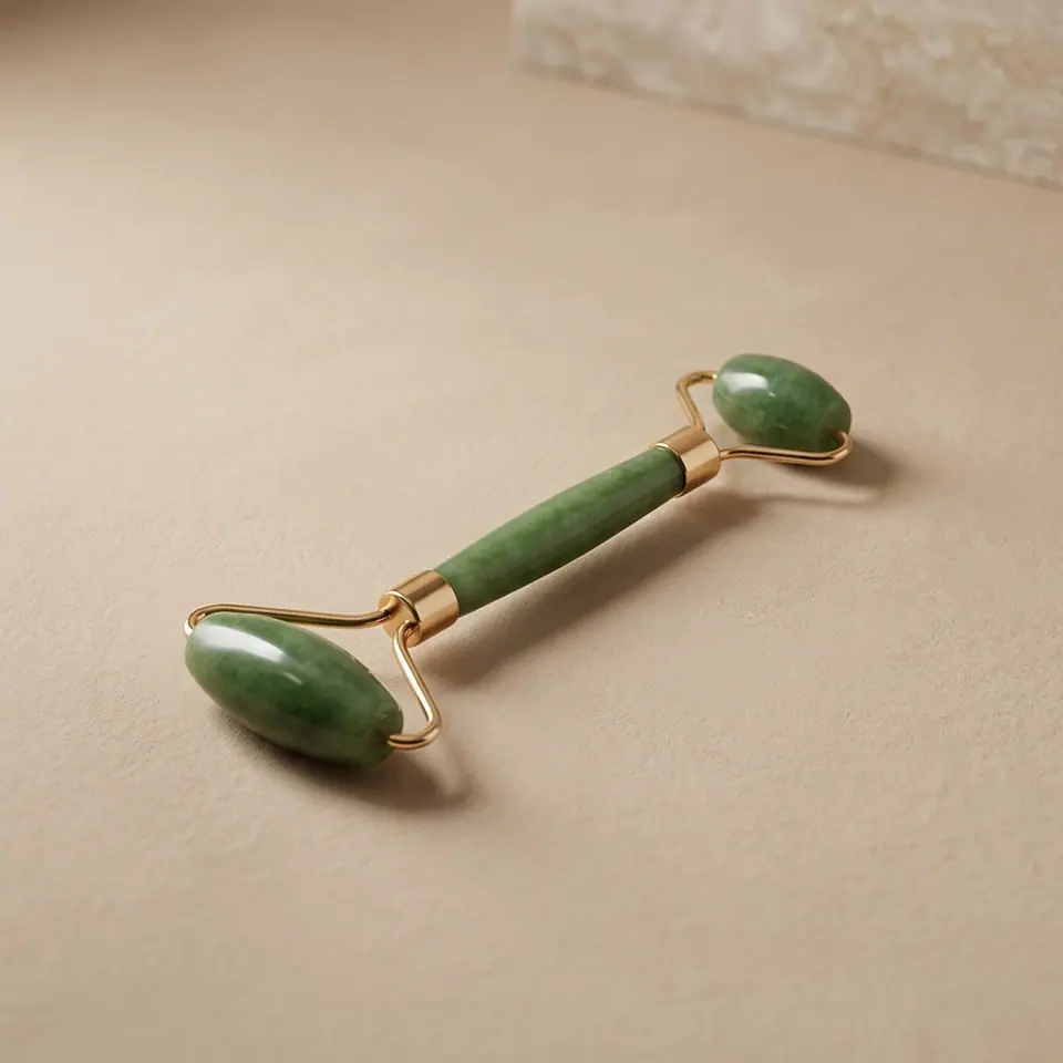 Heart-shaped jade gua sha stone, studio shot