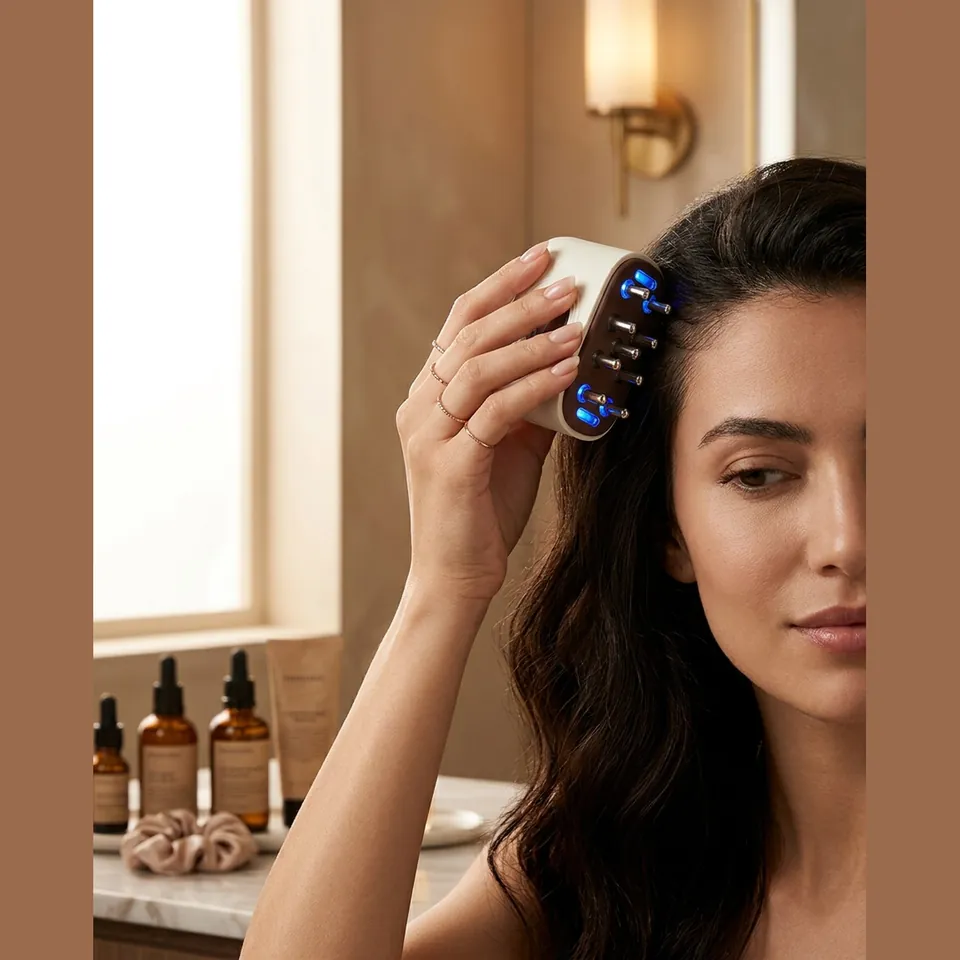 Crown Therapy Light Device drawn through the hair at the roots